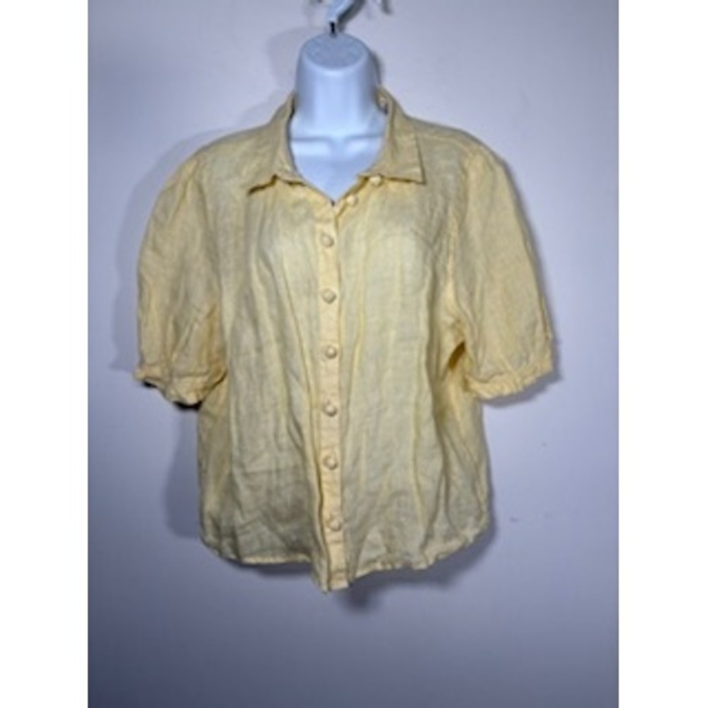 Laura Ashley Linen Button Down Shirt Butter Yellow Knot Button Cottagecore XL
